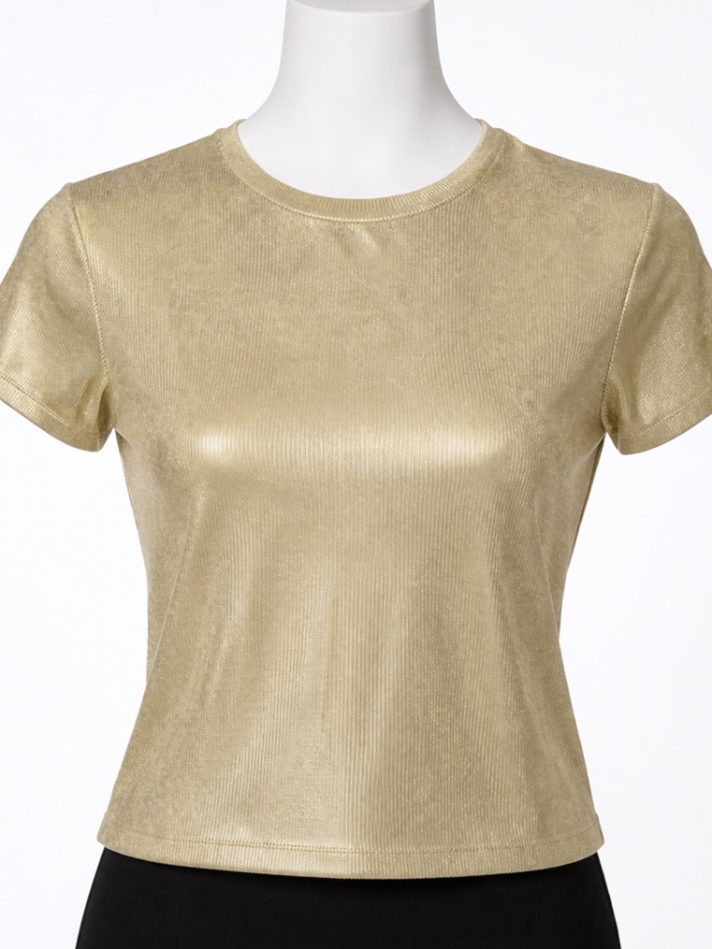 Zara Gold Shimmer Ribbed Short Sleeve Top Size Small